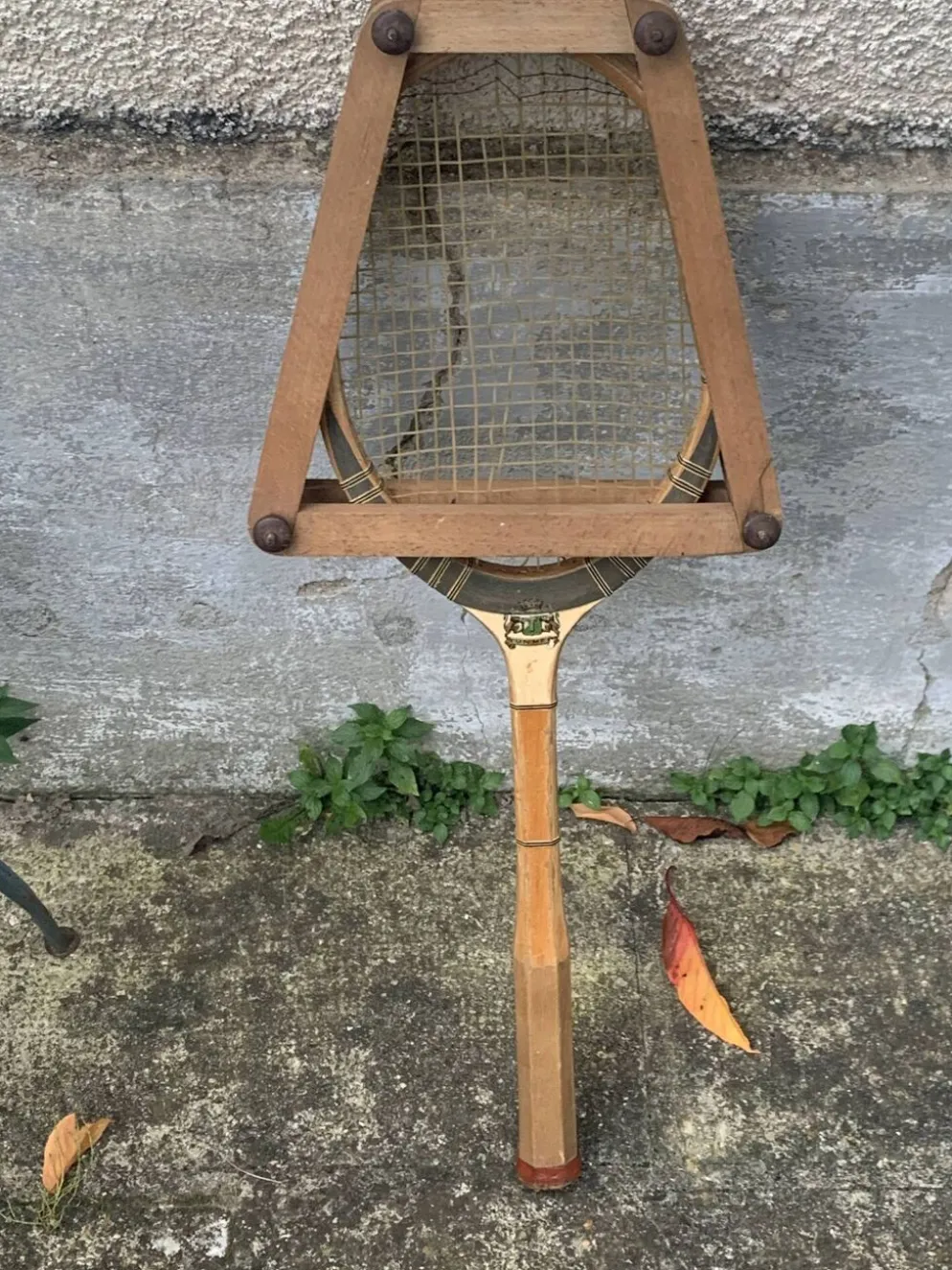 Raquette de tennis en bois tunmer spécial, protège tamis cadre en bois vintage et collector
