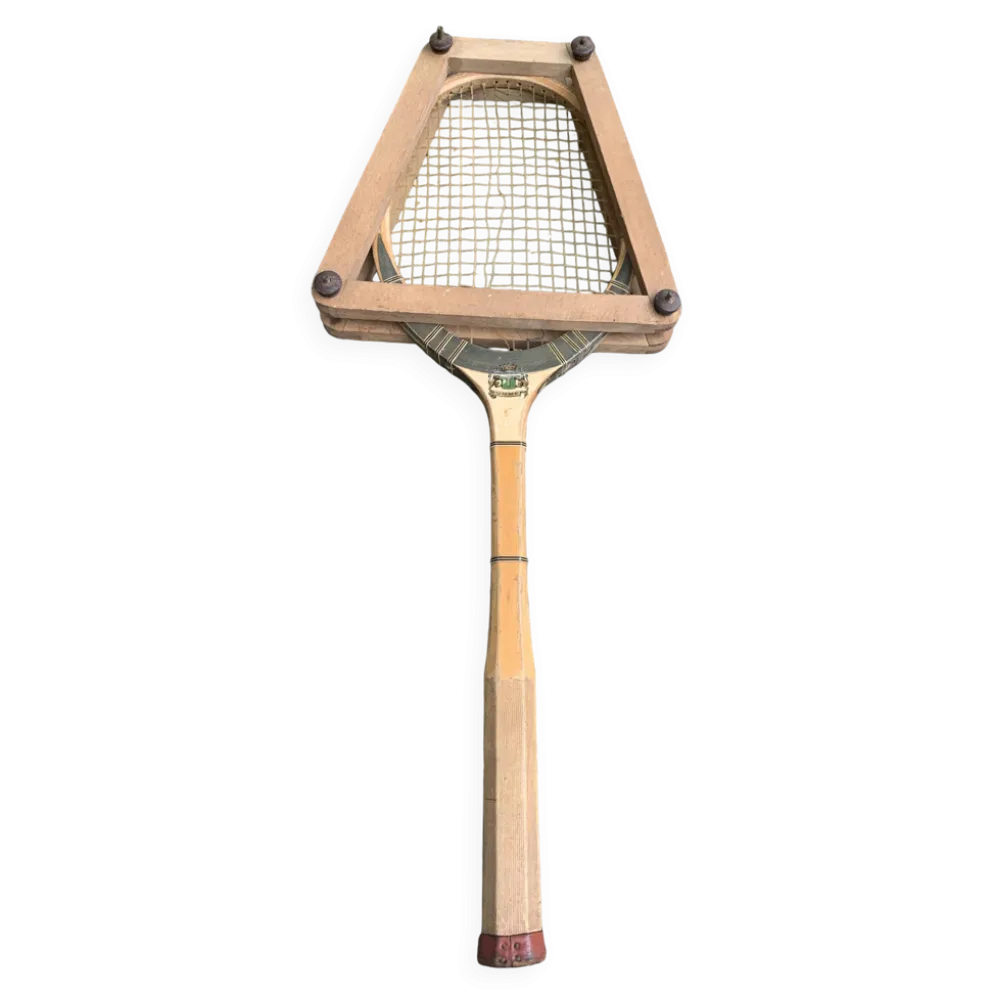 Raquette de tennis en bois tunmer spécial, protège tamis cadre en bois vintage et collector
