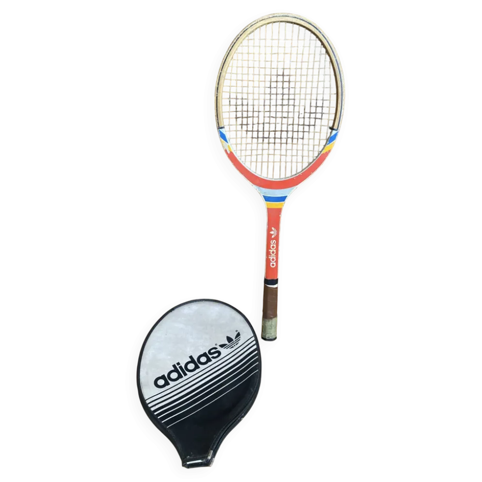 Raquette Tennis Ancienne ADIDAS Cadet Bois + Housse Sport Vintage #E24