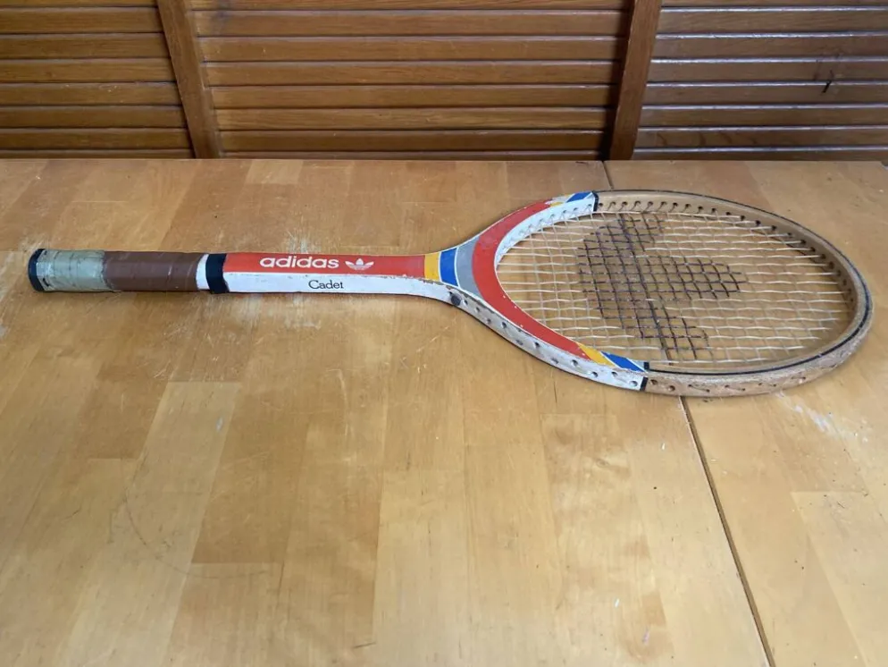 Raquette Tennis Ancienne ADIDAS Cadet Bois + Housse Sport Vintage #E24