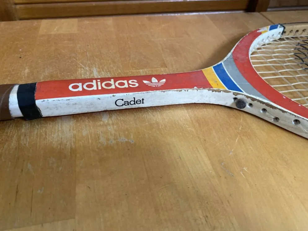 Raquette Tennis Ancienne ADIDAS Cadet Bois + Housse Sport Vintage #E24