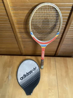 Raquette Tennis Ancienne ADIDAS Cadet Bois + Housse Sport Vintage #E24