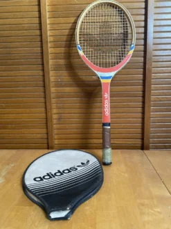 Raquette Tennis Ancienne ADIDAS Cadet Bois + Housse Sport Vintage #E24