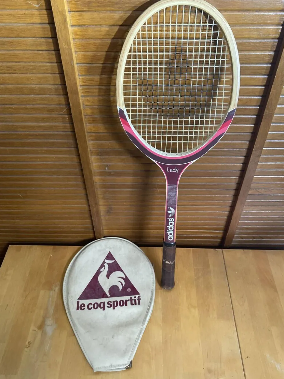 Raquette Tennis Ancienne ADIDAS Lady Bois + Housse COQ SPORTIF Vintage