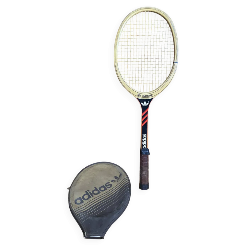Raquette tennis ancienne adidas ilie nostase bois + housse noire vinta