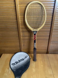 Raquette tennis ancienne adidas ilie nostase bois + housse vintage #e2