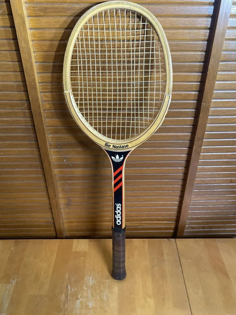 Raquette tennis ancienne adidas ilie nostase bois + housse vintage #e2