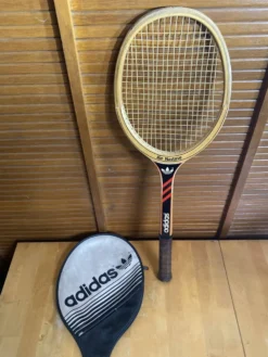 Raquette tennis ancienne adidas ilie nostase bois + housse vintage #e2