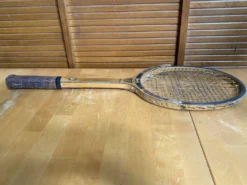 Raquette Tennis Ancienne DAVIS Duke Bois + Housse Cuir Vintage #E218