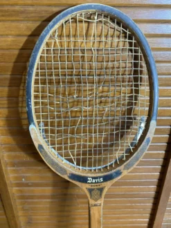 Raquette Tennis Ancienne DAVIS Duke Bois + Housse Cuir Vintage #E218