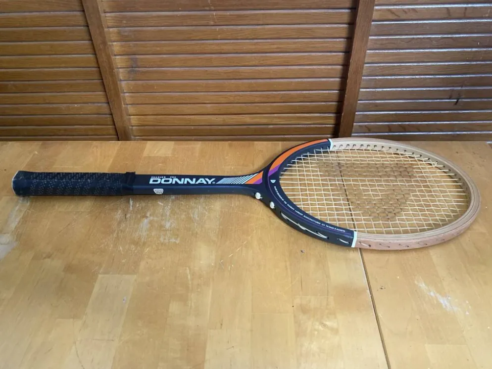 Raquette tennis ancienne donnay smasher pro bois + housse donnay vinta