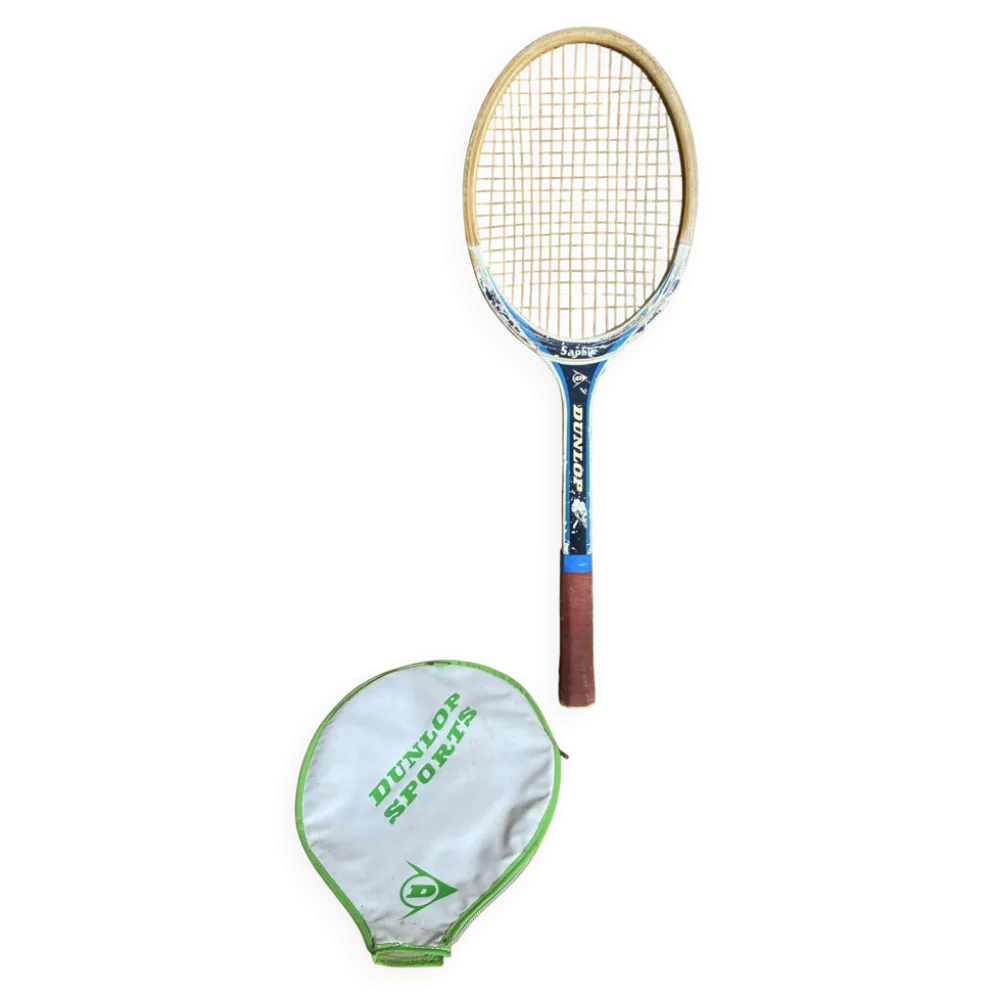 Raquette tennis ancienne dunlop saphir bois + housse sport vintage #e2