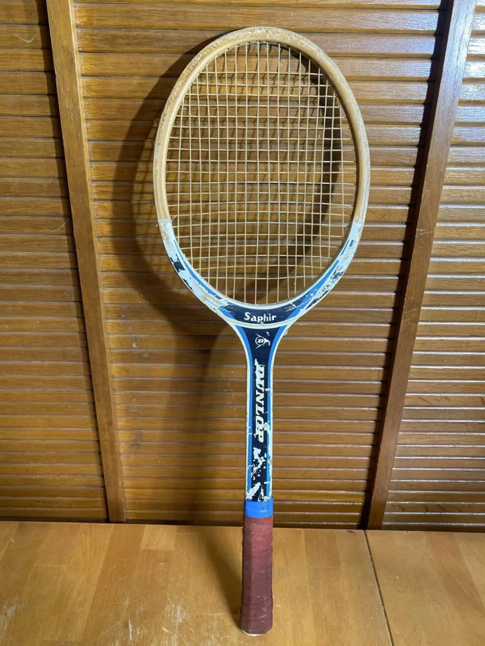 Raquette tennis ancienne dunlop saphir bois + housse sport vintage #e2