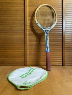 Raquette tennis ancienne dunlop saphir bois + housse sport vintage #e2