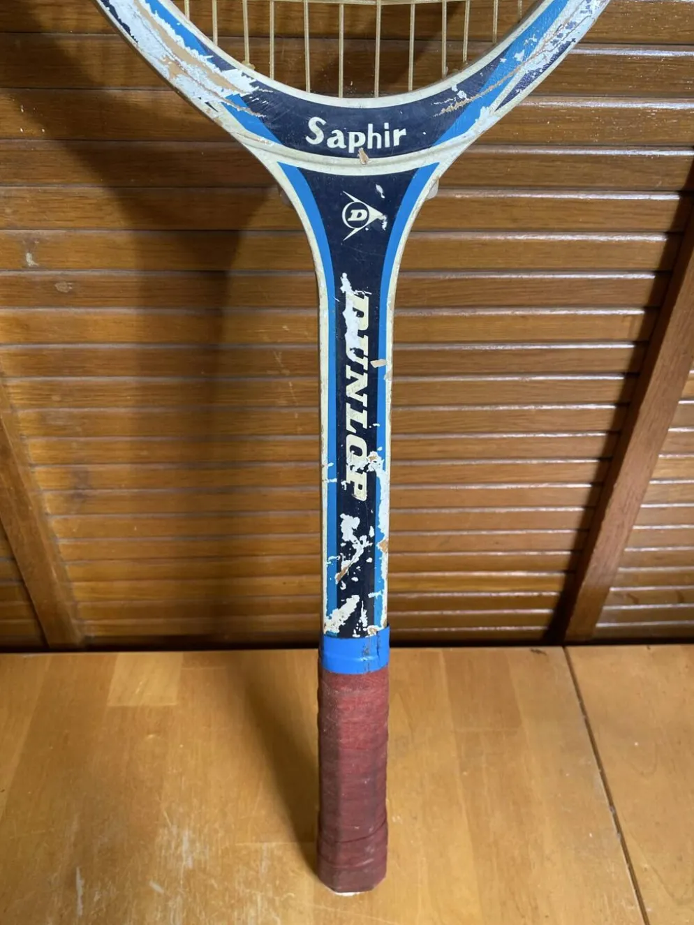 Raquette tennis ancienne dunlop saphir bois + housse sport vintage #e2