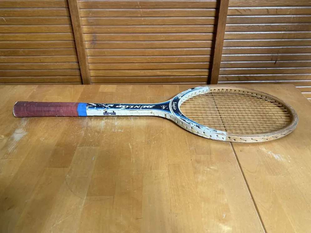 Raquette tennis ancienne dunlop saphir bois + housse sport vintage #e2