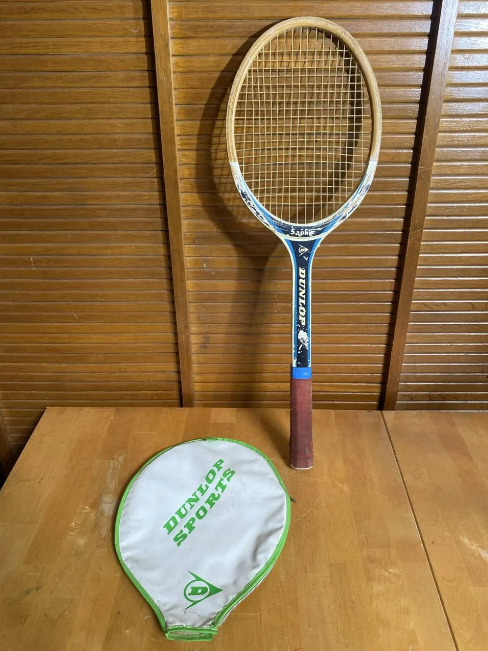 Raquette tennis ancienne dunlop saphir bois + housse sport vintage #e2