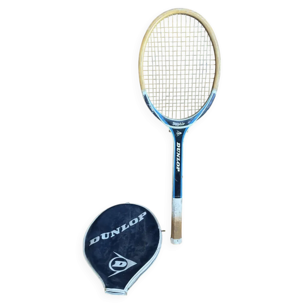 Raquette tennis ancienne dunlop saphir bois + housse dunlop vintage #e