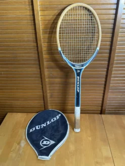 Raquette tennis ancienne dunlop saphir bois + housse dunlop vintage #e
