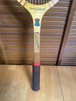 Raquette tennis ancienne gauthier & fils andré dupont bois + housse #e