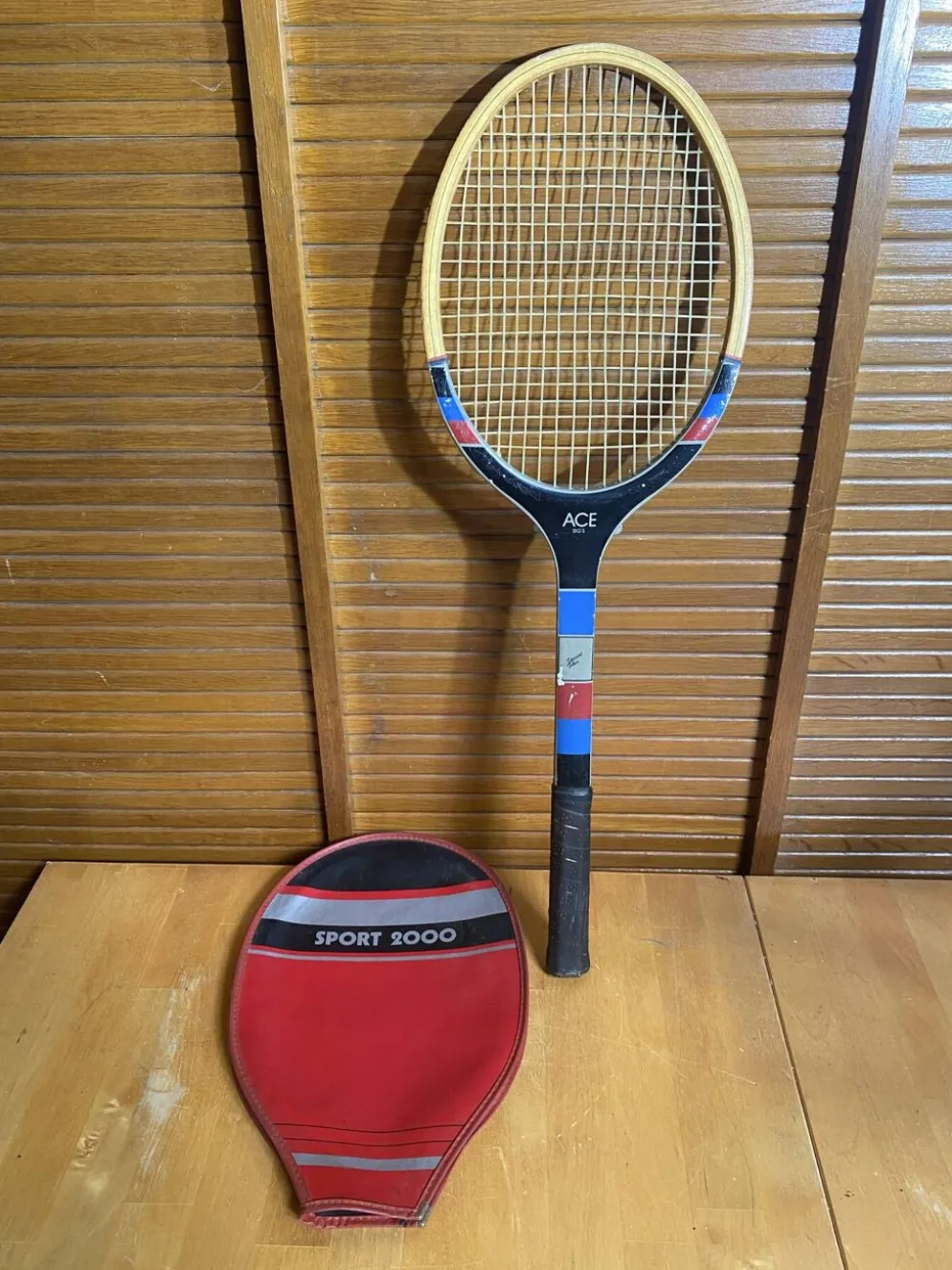 Raquette Tennis Ancienne SPORT 200 Ace Big’s Bois + Housse Rouge Vinta