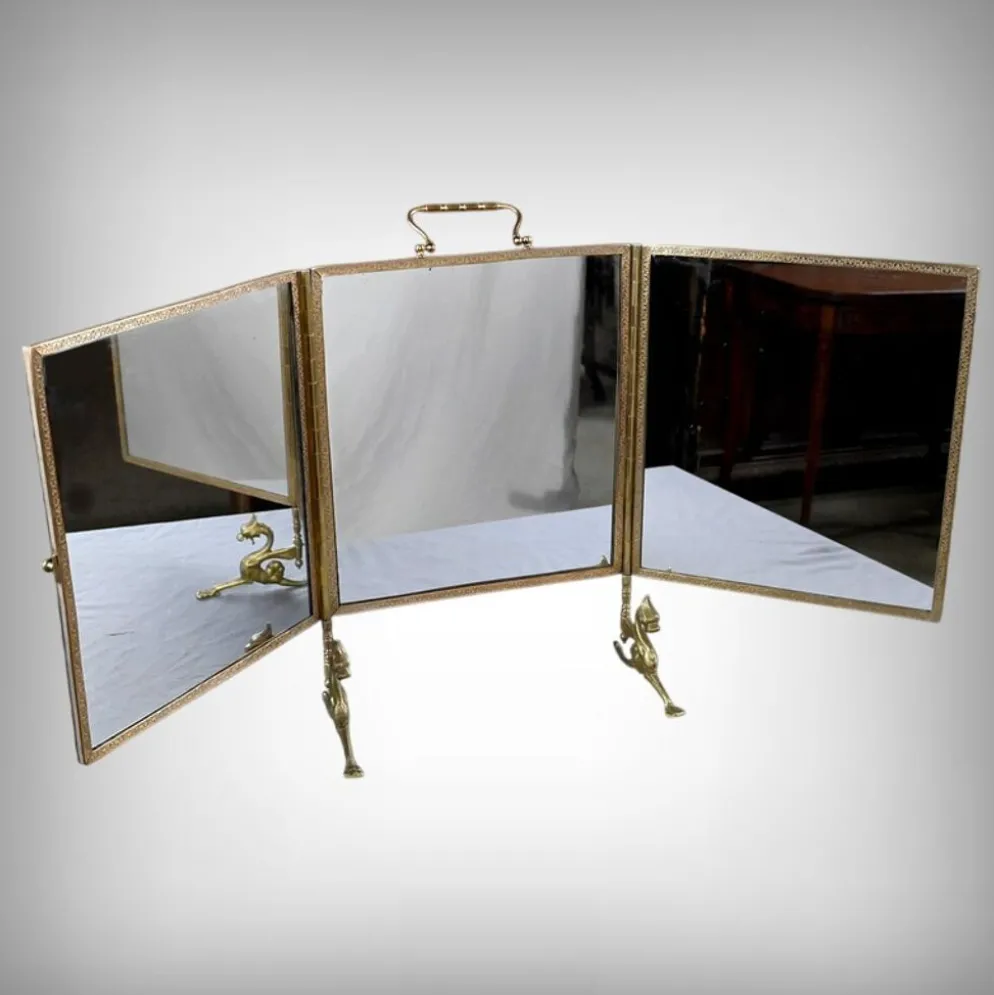 Rare miroir triptyque en bronze – 1900