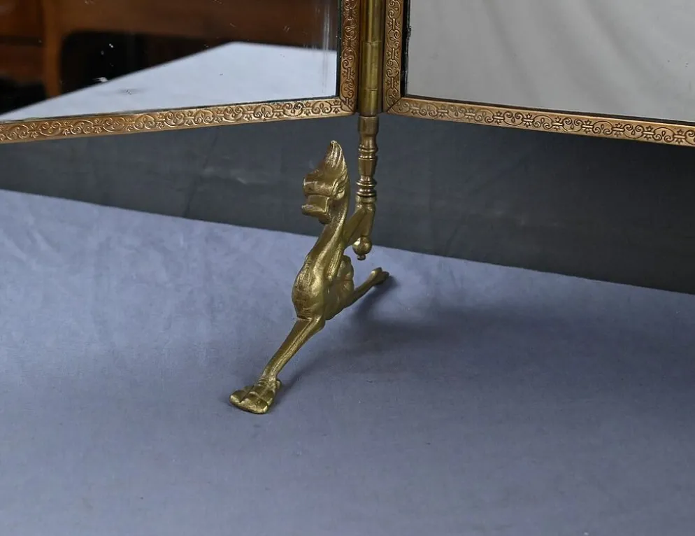 Rare miroir triptyque en bronze – 1900