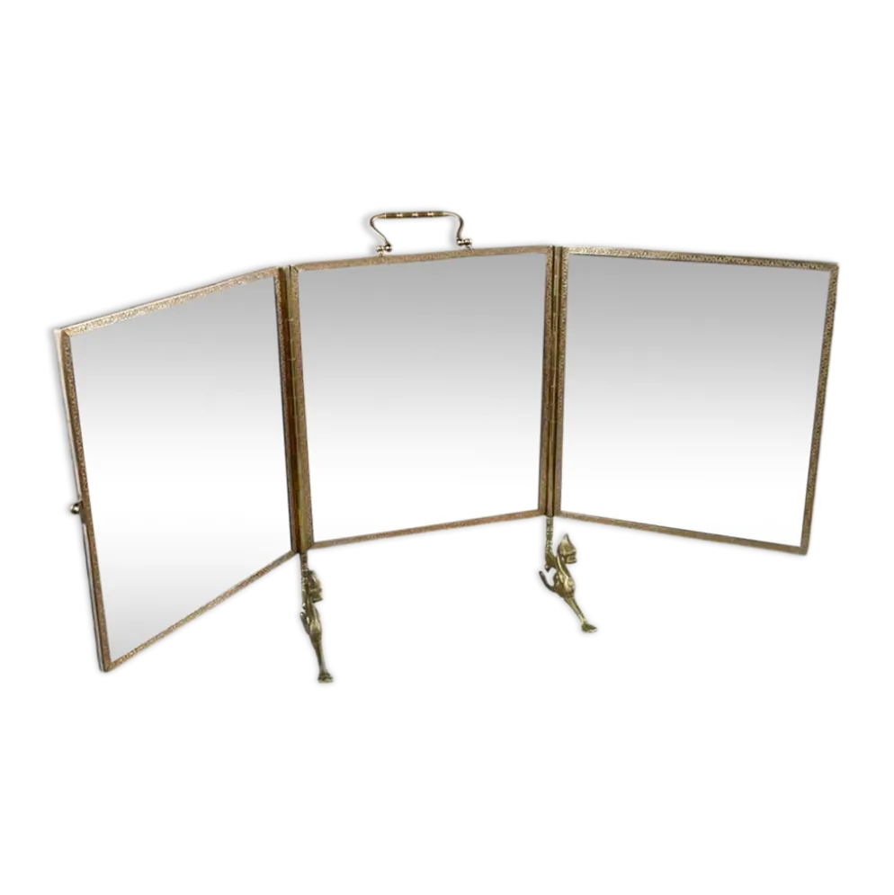 Rare miroir triptyque en bronze – 1900