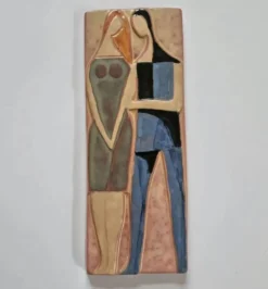 Rare sculpture murale en céramique des années 70, amoureux.