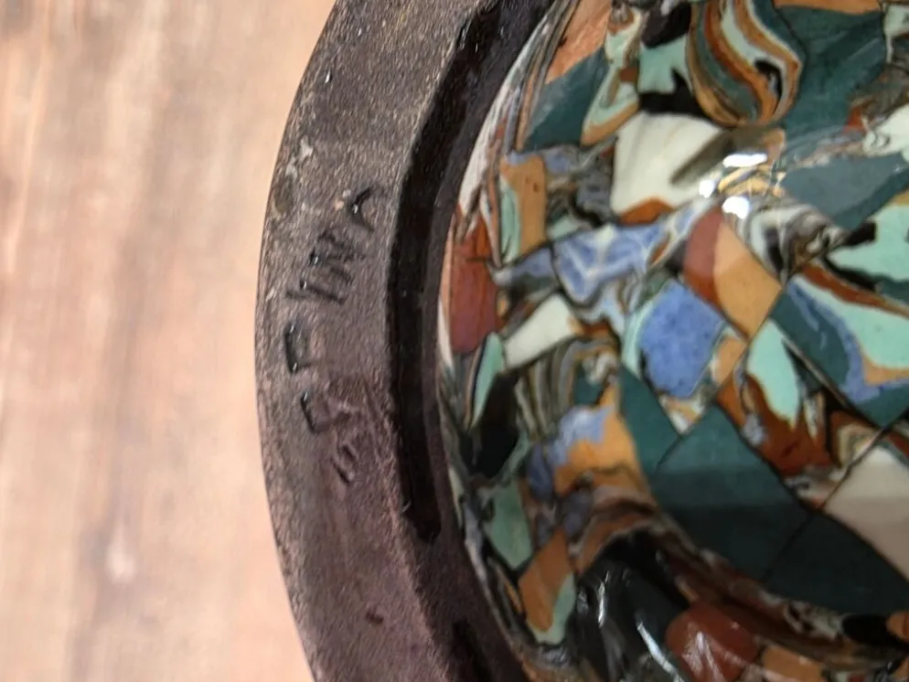 Rare vase diabolo Jean Gerbino Vallauris 15 cm Terres mêlées mosaïque