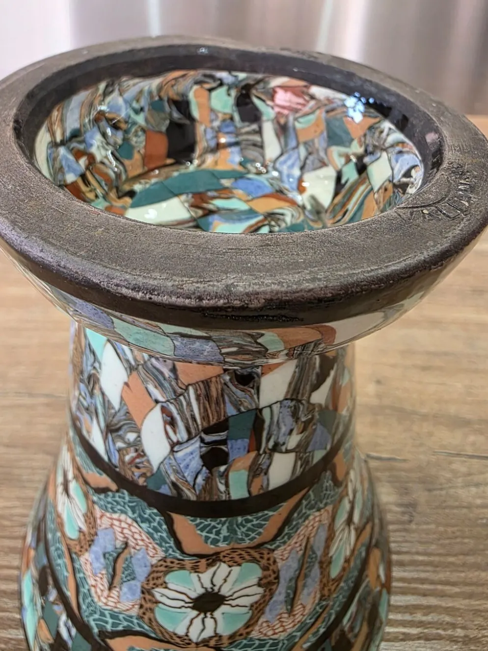 Rare vase diabolo Jean Gerbino Vallauris 15 cm Terres mêlées mosaïque