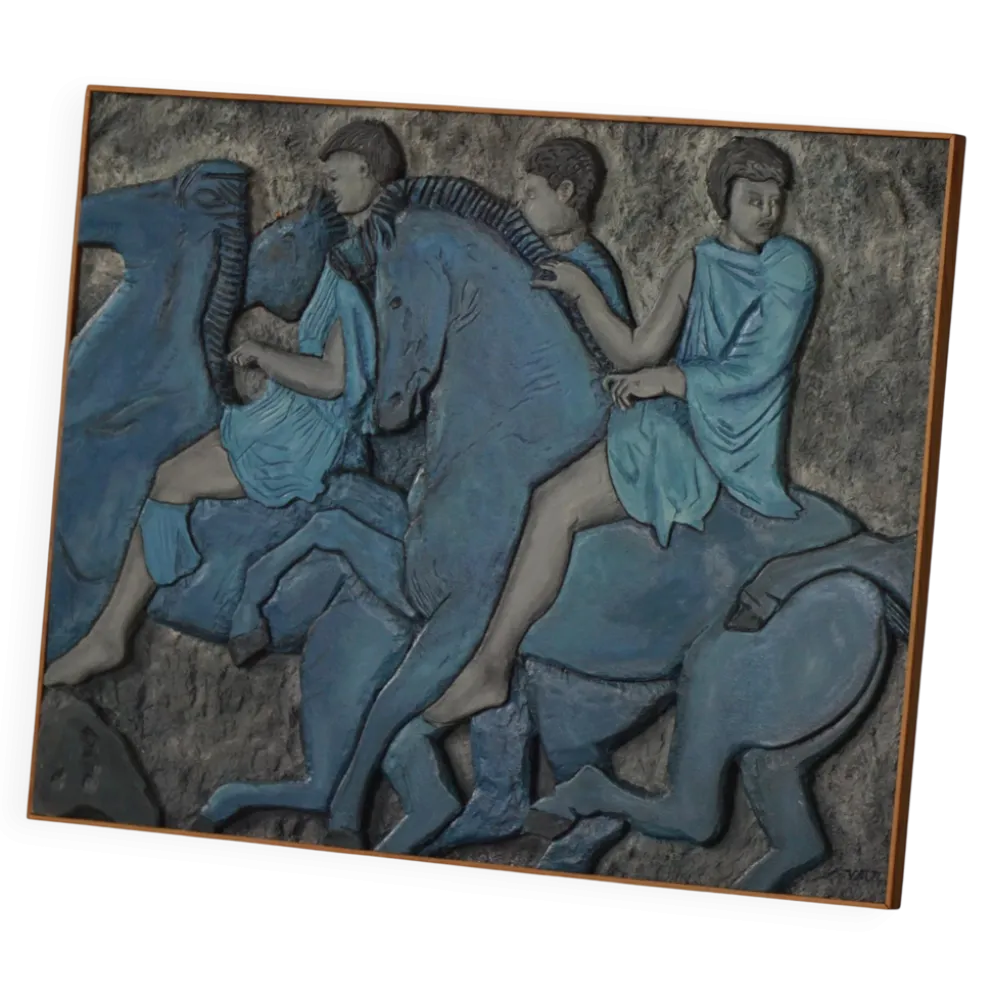 Relief mural moderne européen du milieu du 20e siècle avec motif figuratif