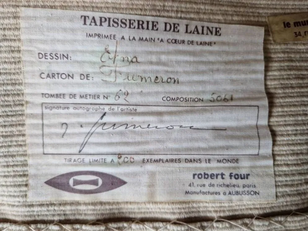 René Fumeron - Tapisserie en laine "Etna" - éditions Robert Four à Aubusson