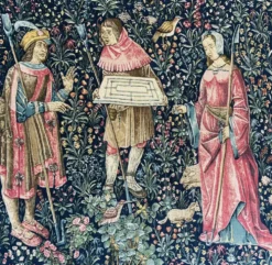 Reproduction de la tapisserie murale tissée à la main "Récolte de fruits 16e siècle. Musée du Louvre"