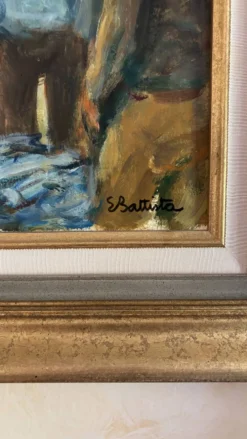 Éric Battista – Scène de port animée, huile sur toile signée