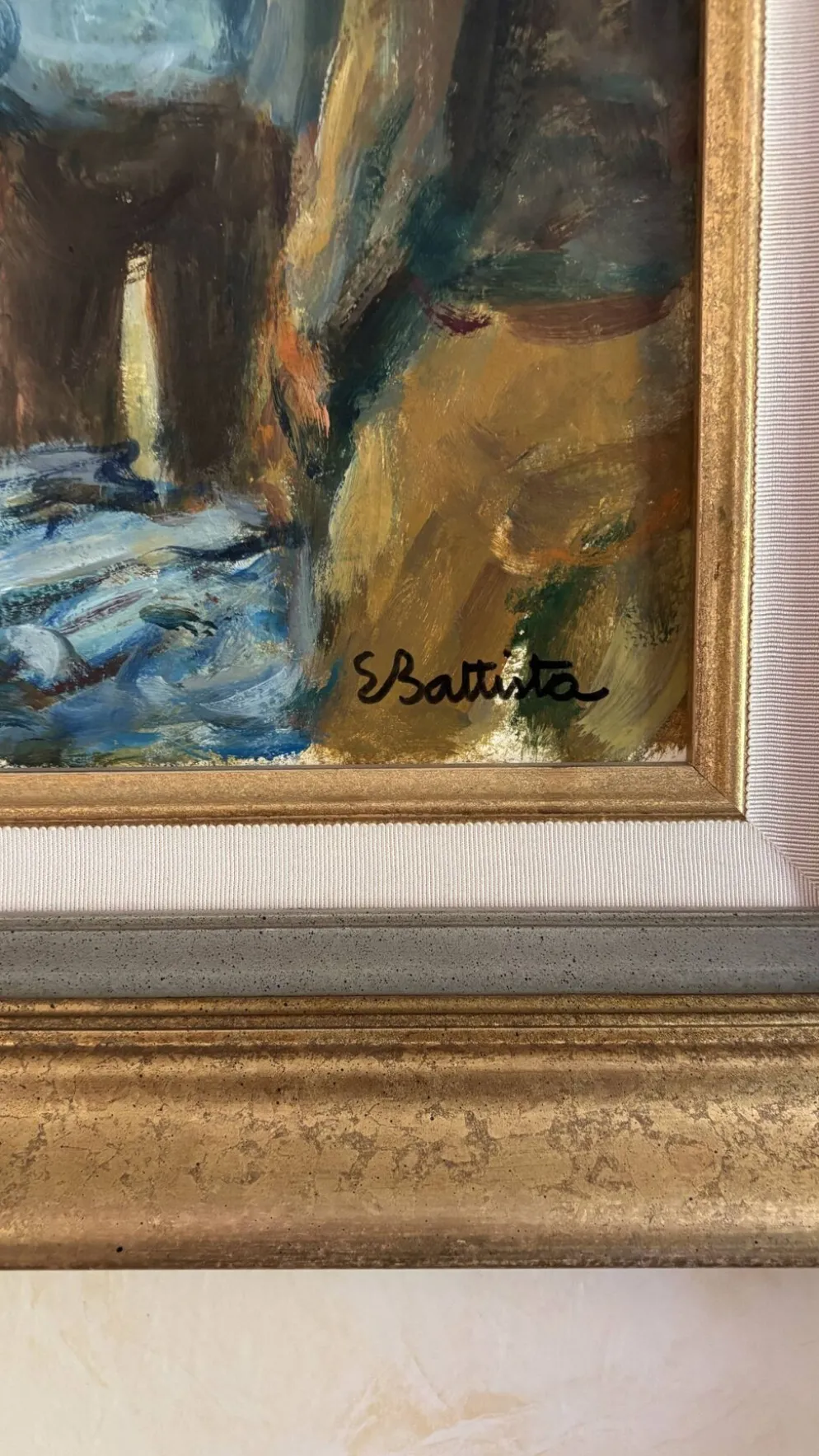 Éric Battista – Scène de port animée, huile sur toile signée