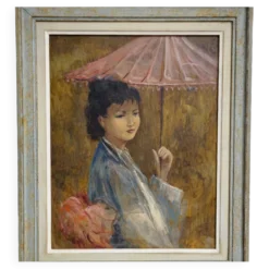 R. Milot – Jeune femme à l’ombrelle – Huile sur panneau - époque Art Déco