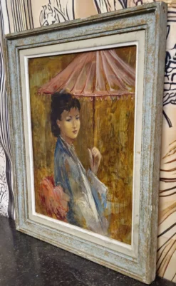 R. Milot – Jeune femme à l’ombrelle – Huile sur panneau - époque Art Déco