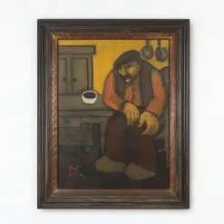 Robert Deman, Homme Solitaire, années 1940, huile sur toile, encadré