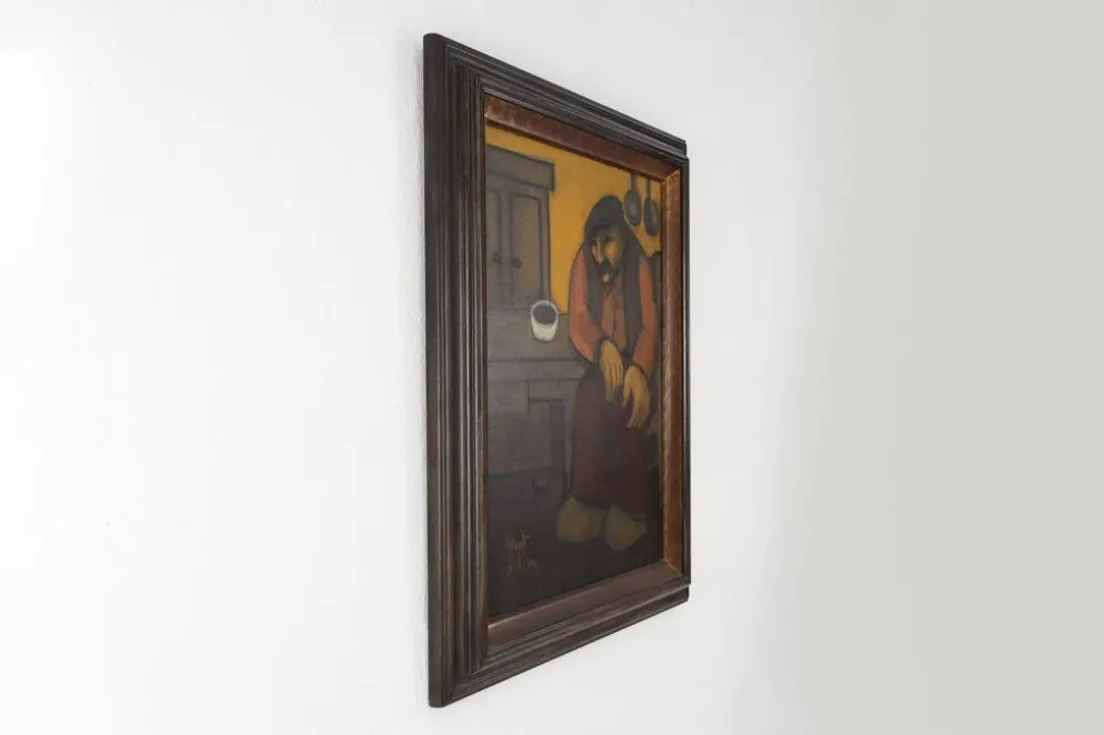 Robert Deman, Homme Solitaire, années 1940, huile sur toile, encadré