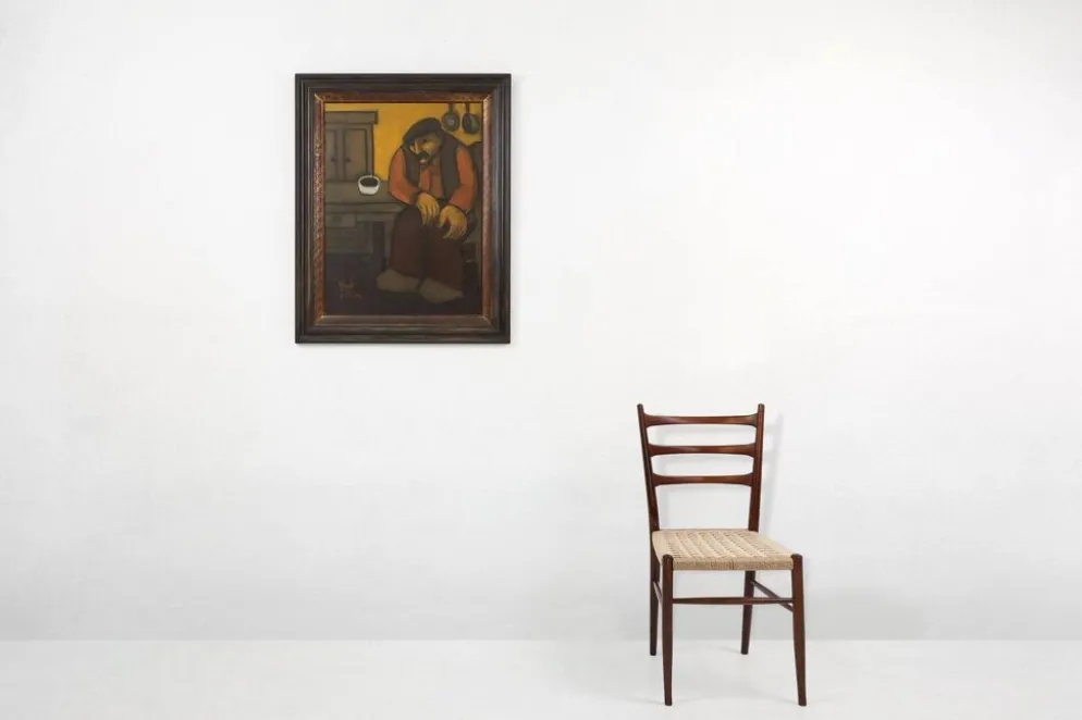 Robert Deman, Homme Solitaire, années 1940, huile sur toile, encadré