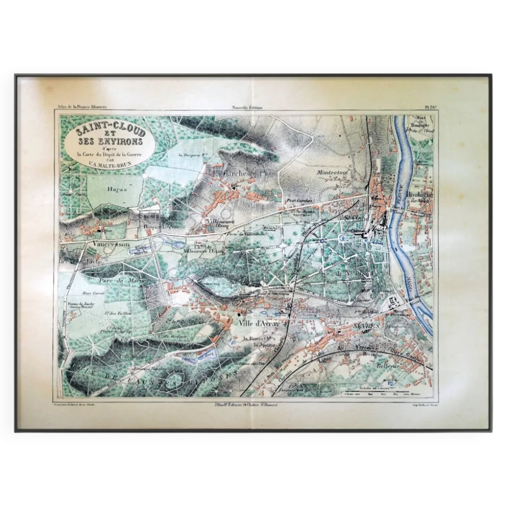 Saint-Cloud et ses environs, carte ancienne imprimée en 1883.