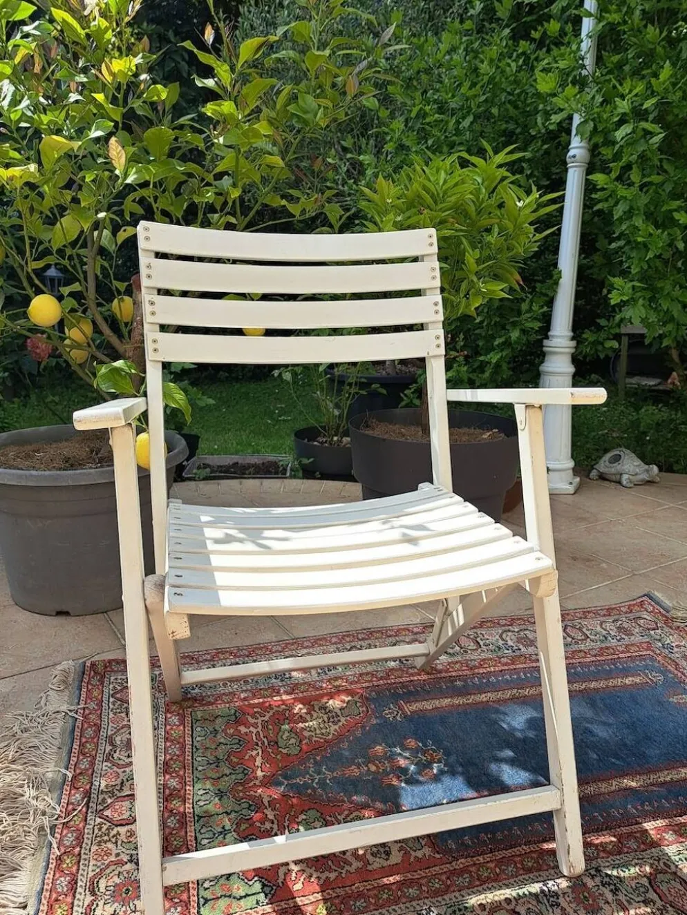 Salon de jardin bois blanc vintage