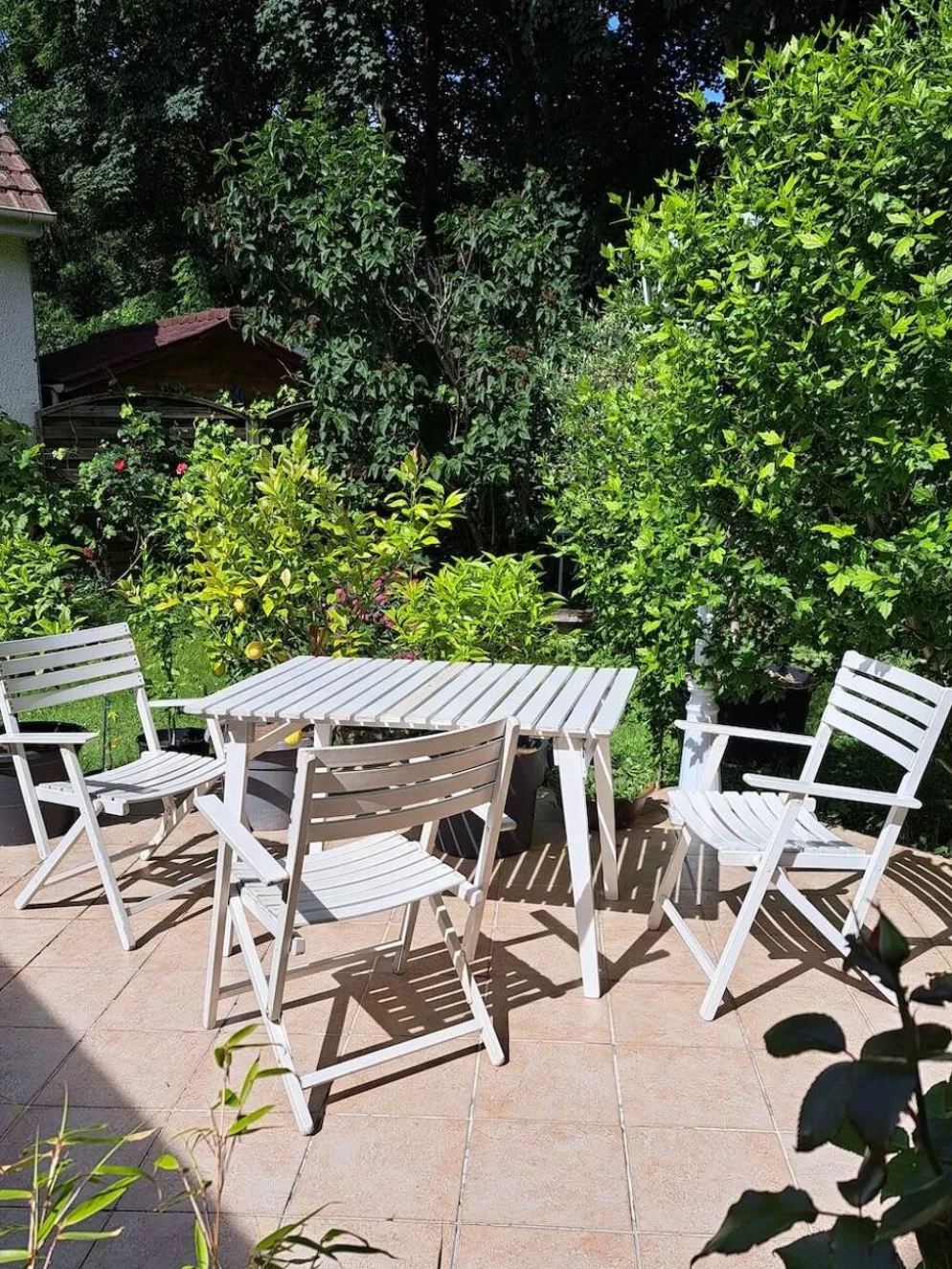 Salon de jardin bois blanc vintage