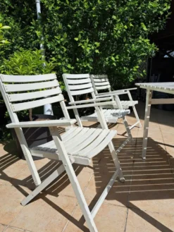 Salon de jardin bois blanc vintage