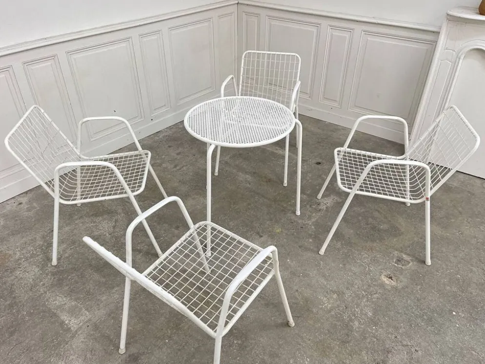 Salon de jardin emu 1970 en métal laqué blanc