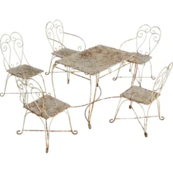 Salon de jardin en fer forgé avec table et cinq chaises, French mid 20th Century, 1950s