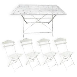 Salon de jardin pliant en fer patiné blanc