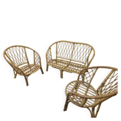 Salon de jardin Vintage en bambou et rotin - Années 60/70