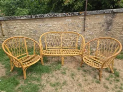Salon de jardin Vintage en bambou et rotin - Années 60/70